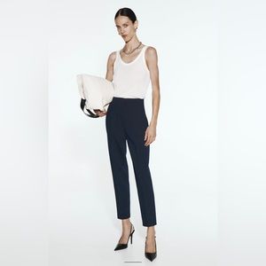 Zara High Waisted Pants Navy Blue Size L